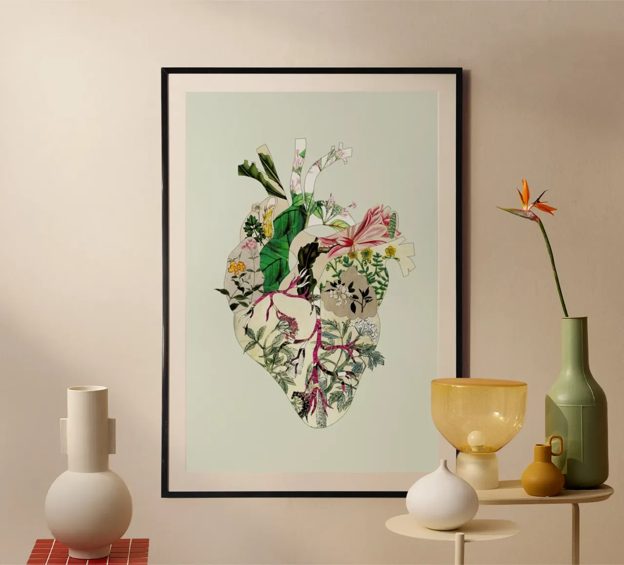 Vintage Botanical Heart X Green Preview poster con telaio in alluminio da Bianca Green
