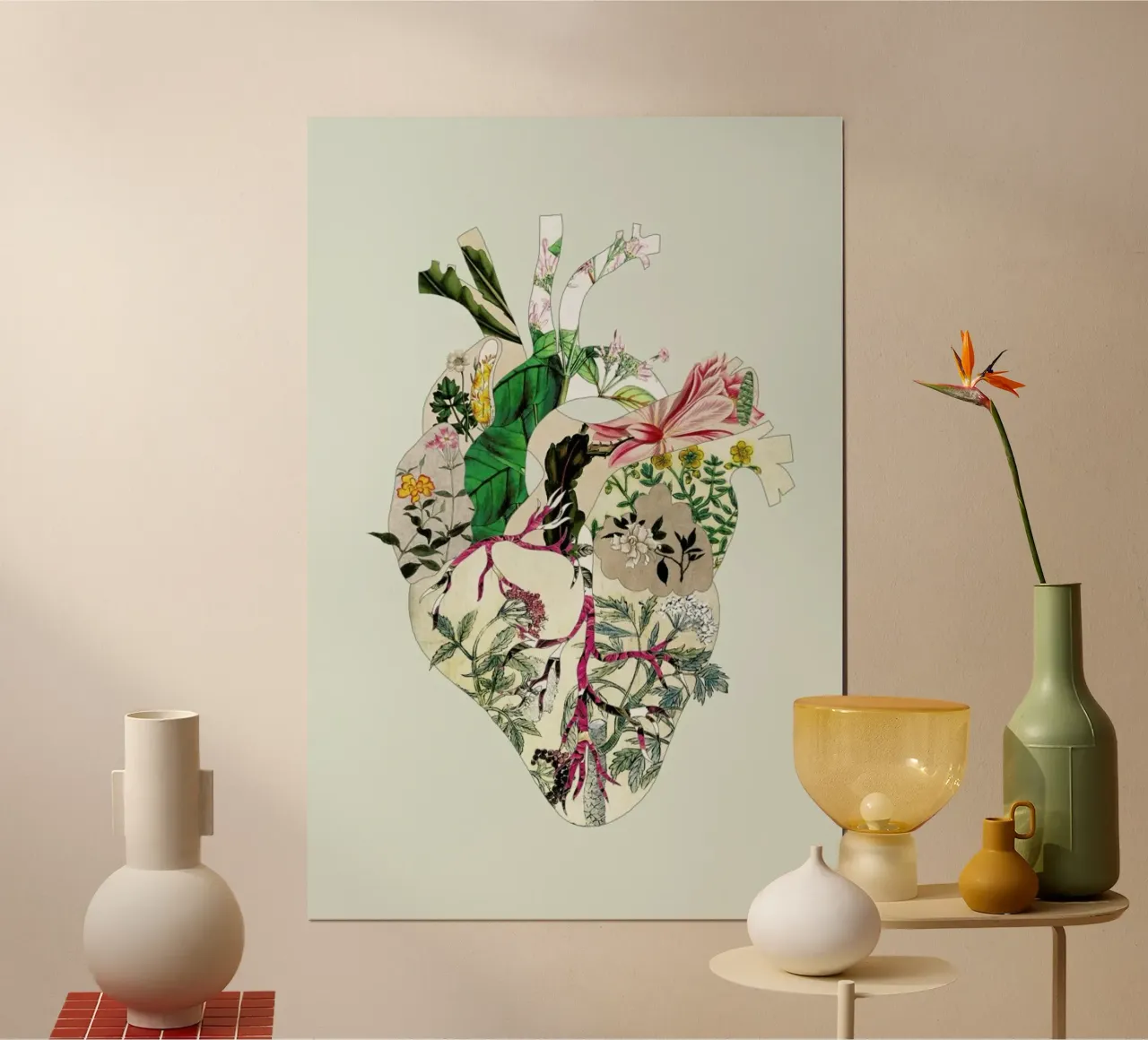 Vintage Botanical Heart X Green Preview poster con telaio in alluminio da Bianca Green