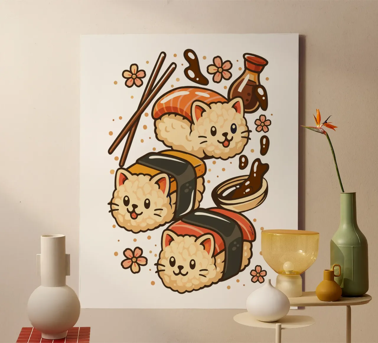 Gatti simpatici di sushi tela con Cornice a cassetta da LM2KONE