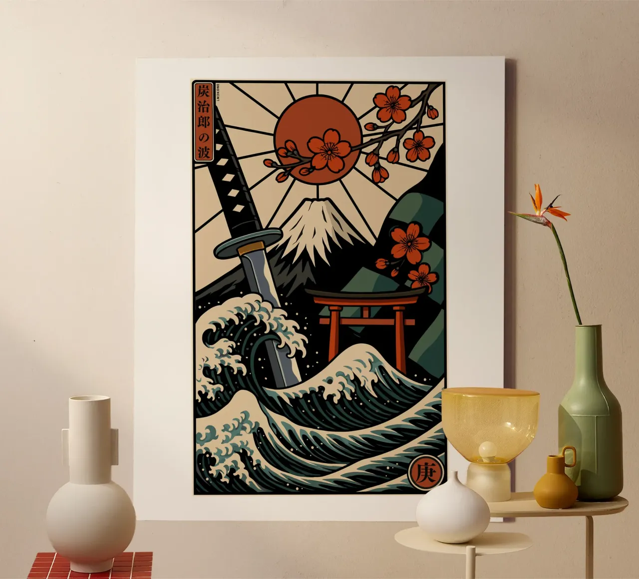 The Great Wave of Tanjiro canvas with Floater frame by LM2KONE