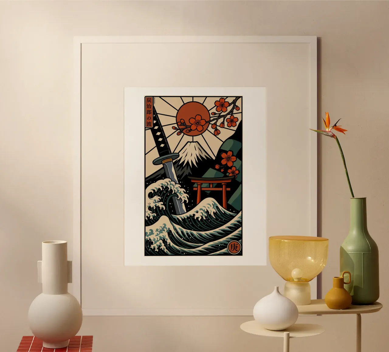 La grande onda di Tanjiro poster con telaio in plastica da LM2KONE