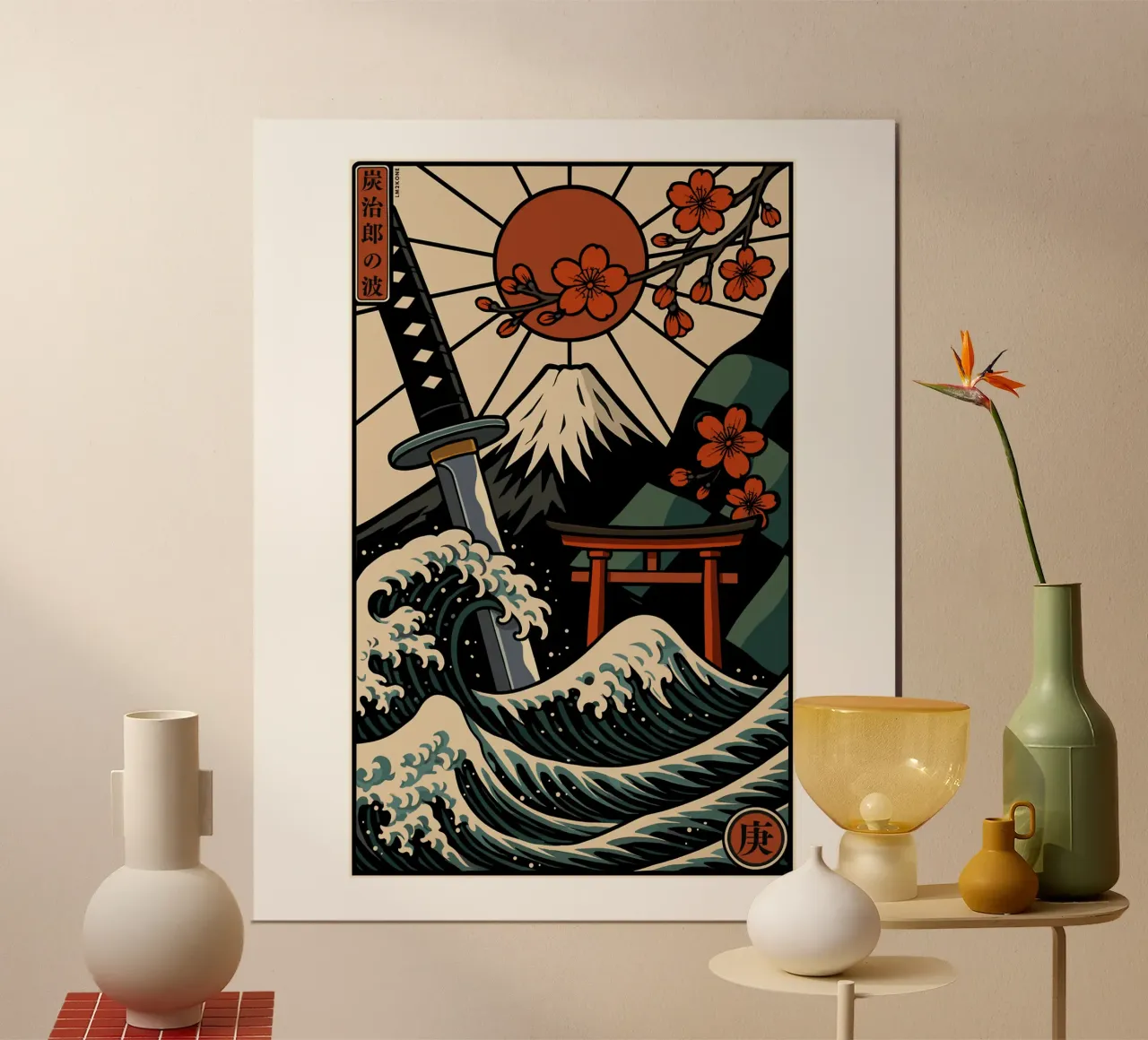 La grande onda di Tanjiro poster con telaio in plastica da LM2KONE