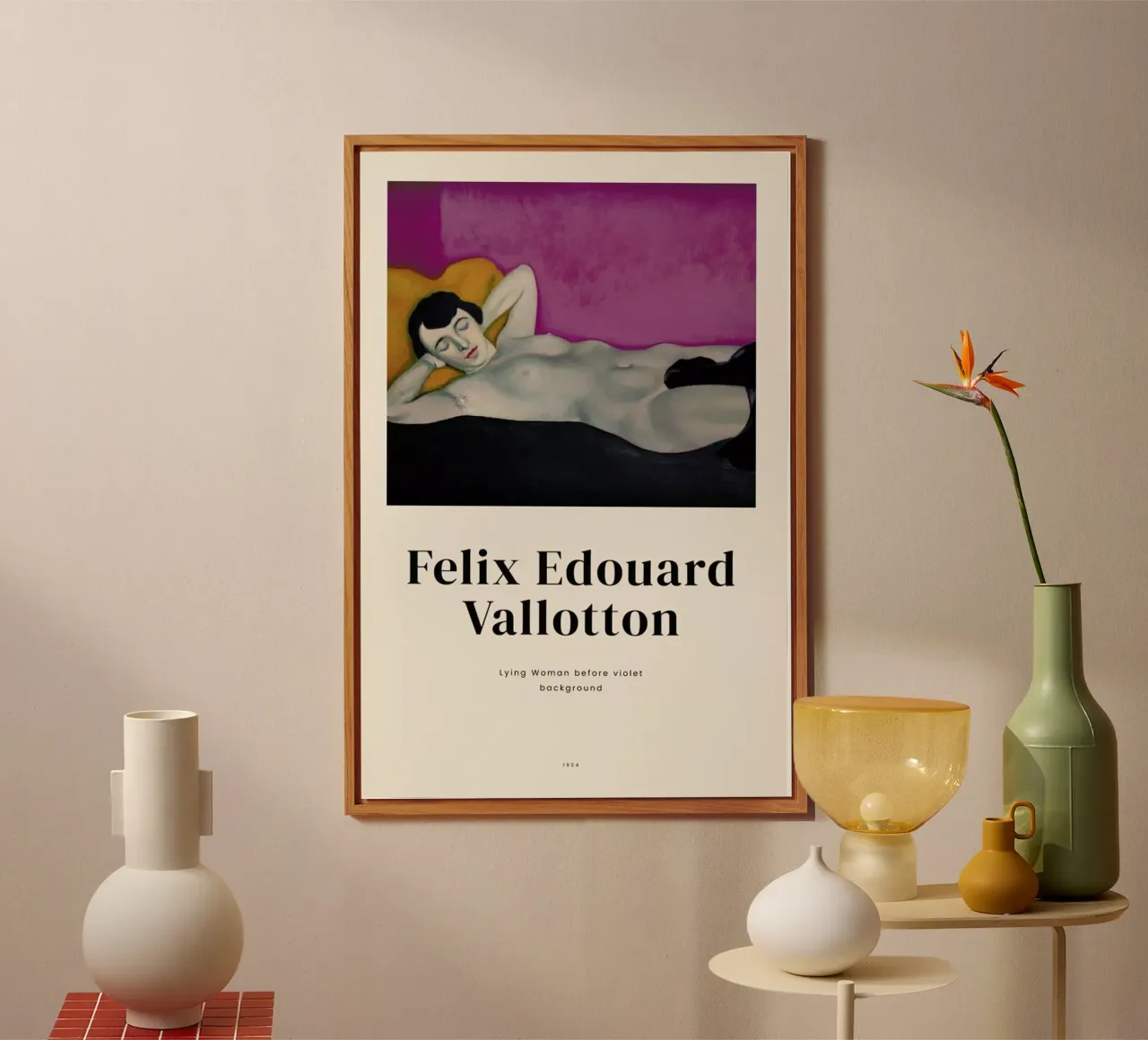 Vallotton - Lying Woman before Violet Background alluminio dibond da ARTOTHEK