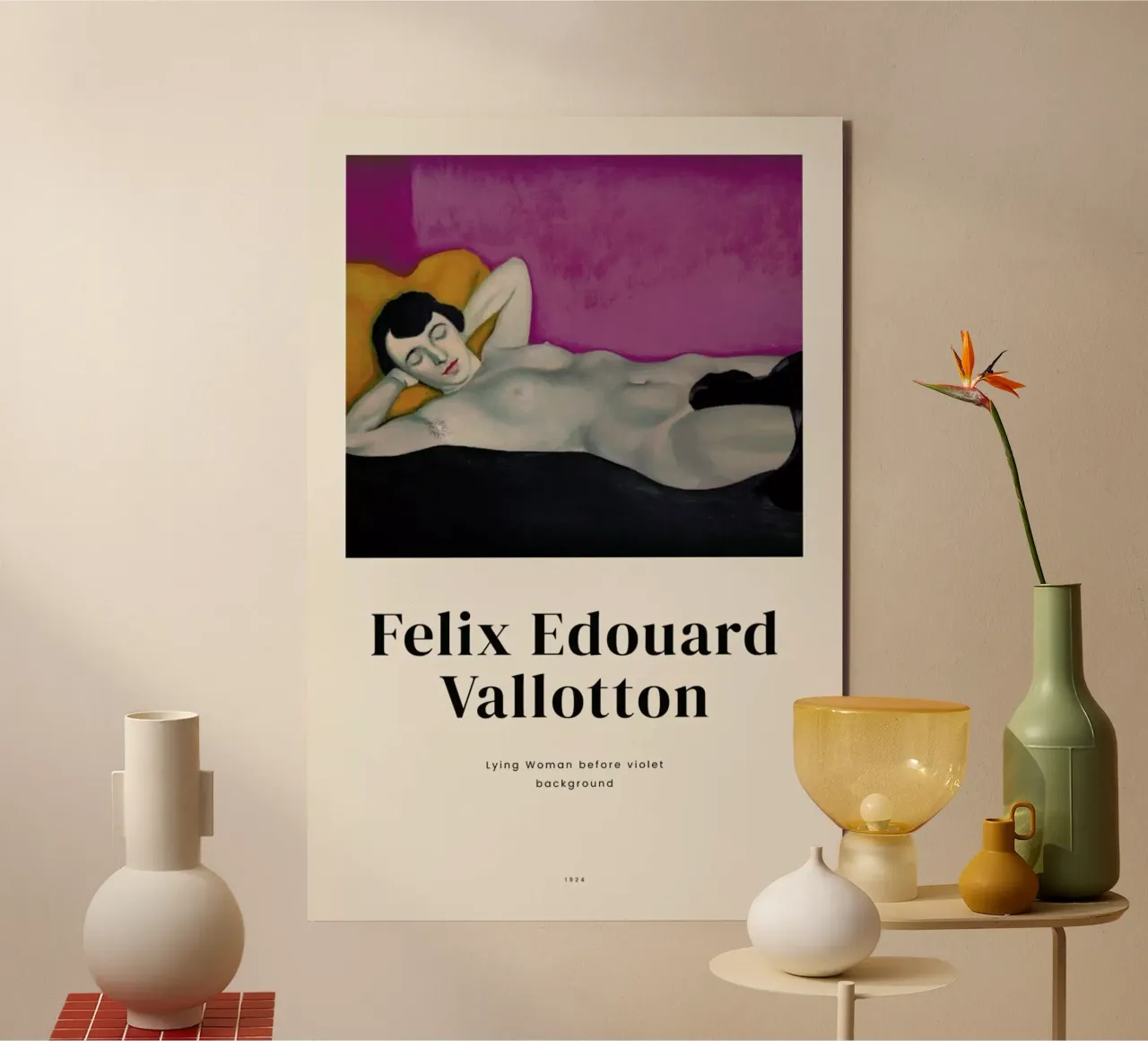 Vallotton - Lying Woman before Violet Background alluminio dibond da ARTOTHEK