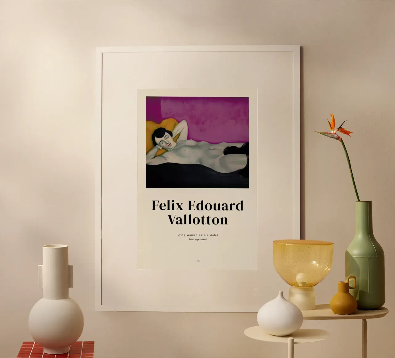 Vallotton - Lying Woman before Violet Background poster con telaio in alluminio da ARTOTHEK
