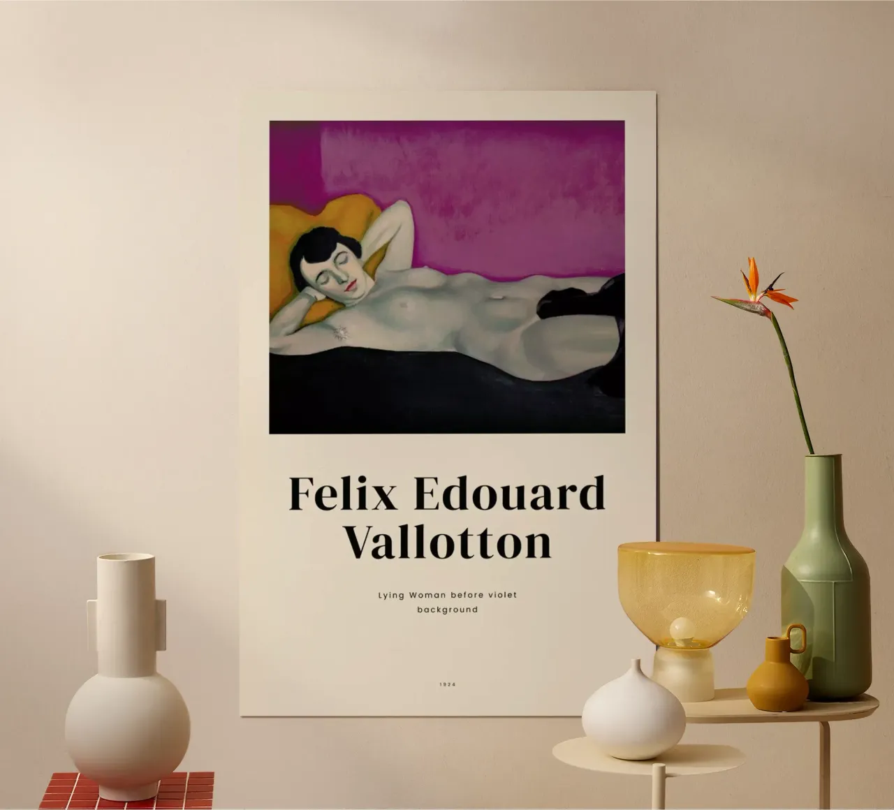 Vallotton - Lying Woman before Violet Background poster con telaio in alluminio da ARTOTHEK