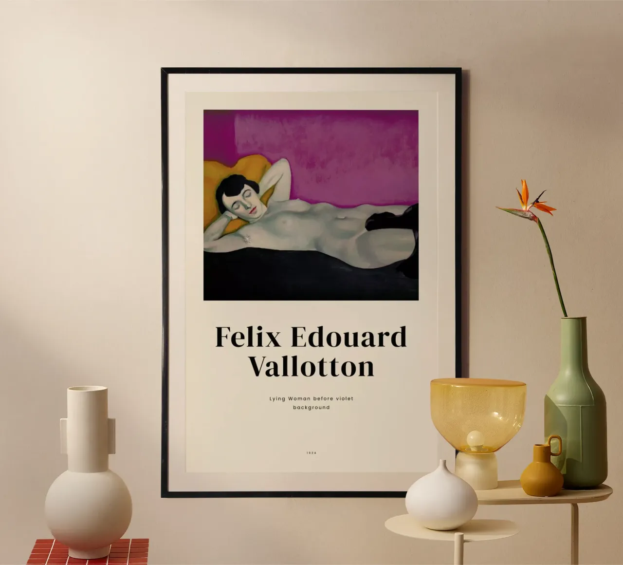 Vallotton - Lying Woman before Violet Background poster con telaio in alluminio da ARTOTHEK
