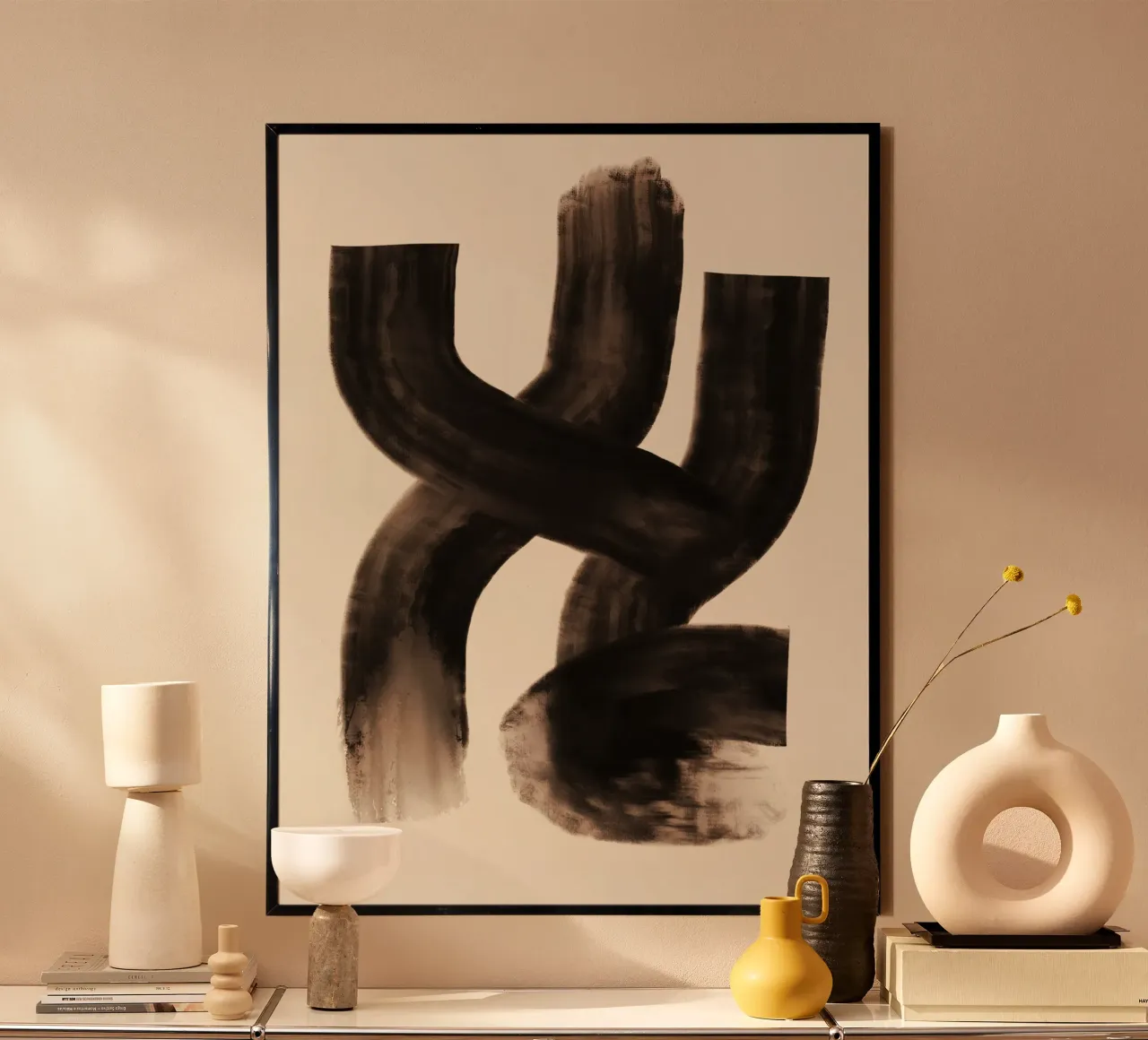 Abstracte oliestroom 10 poster met kunststof frame van Little Dean