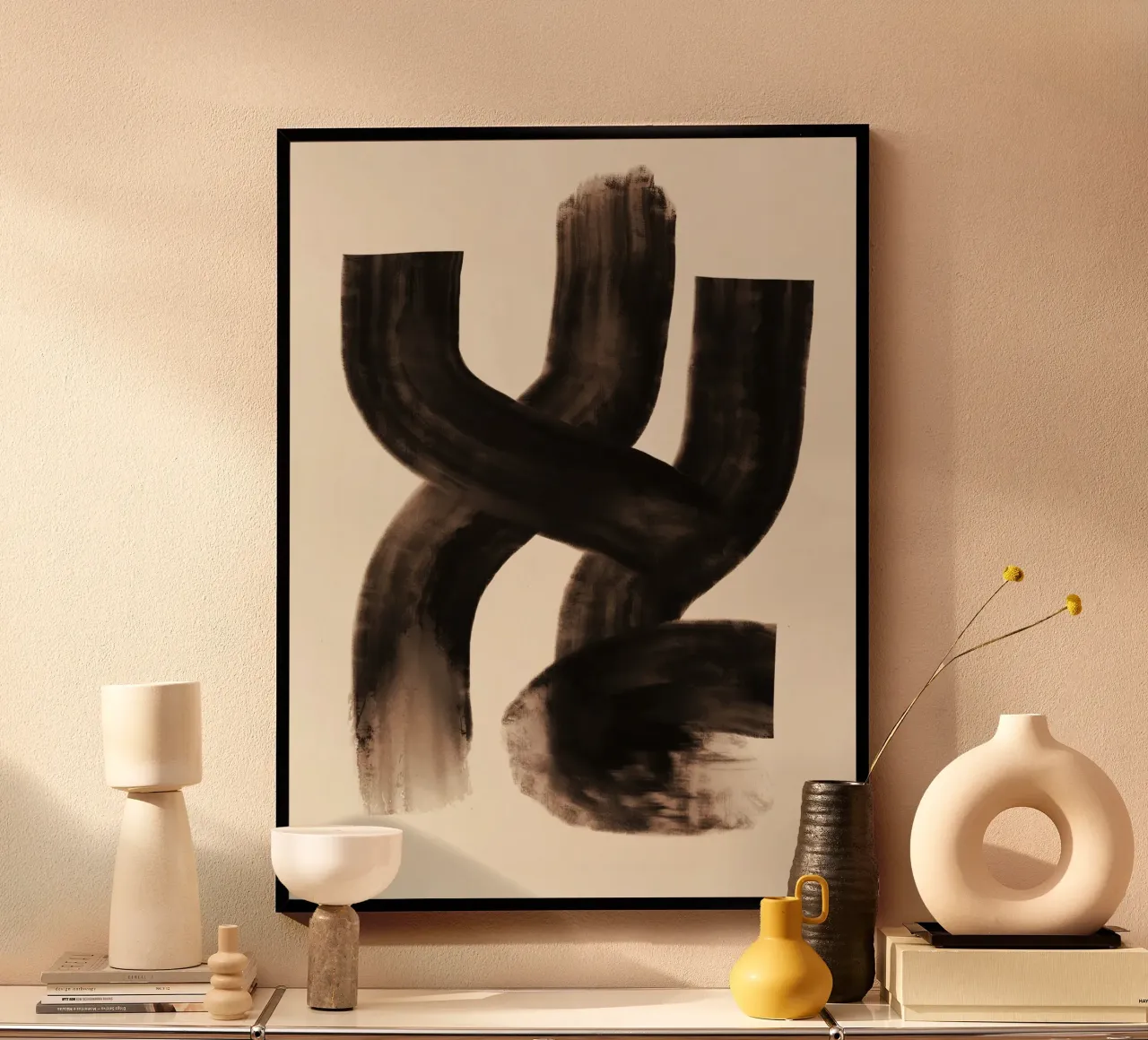 Abstracte oliestroom 10 poster met kunststof frame van Little Dean