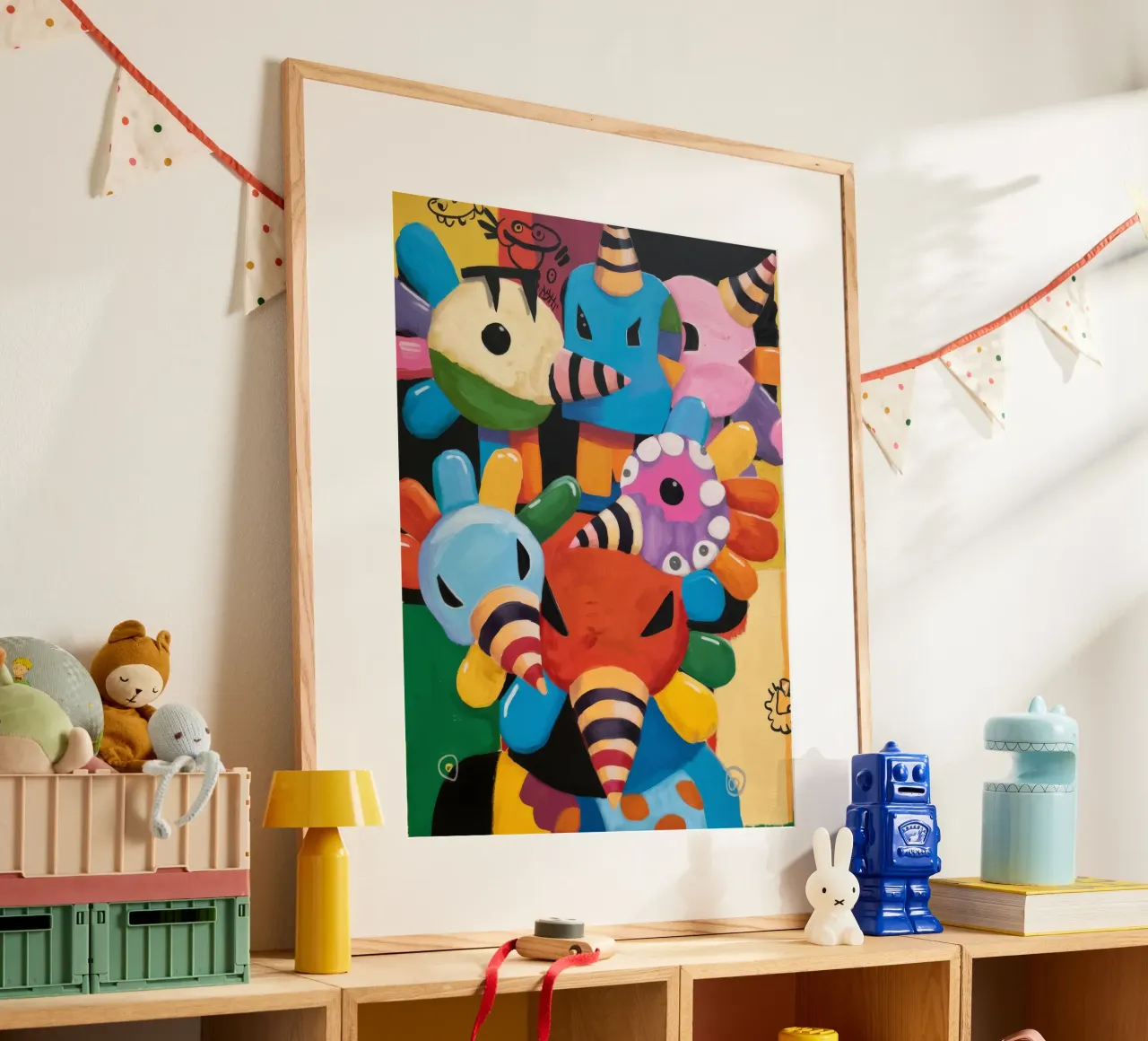 Sfilata di creature giocose poster con telaio in legno da Monarco Virtuoso