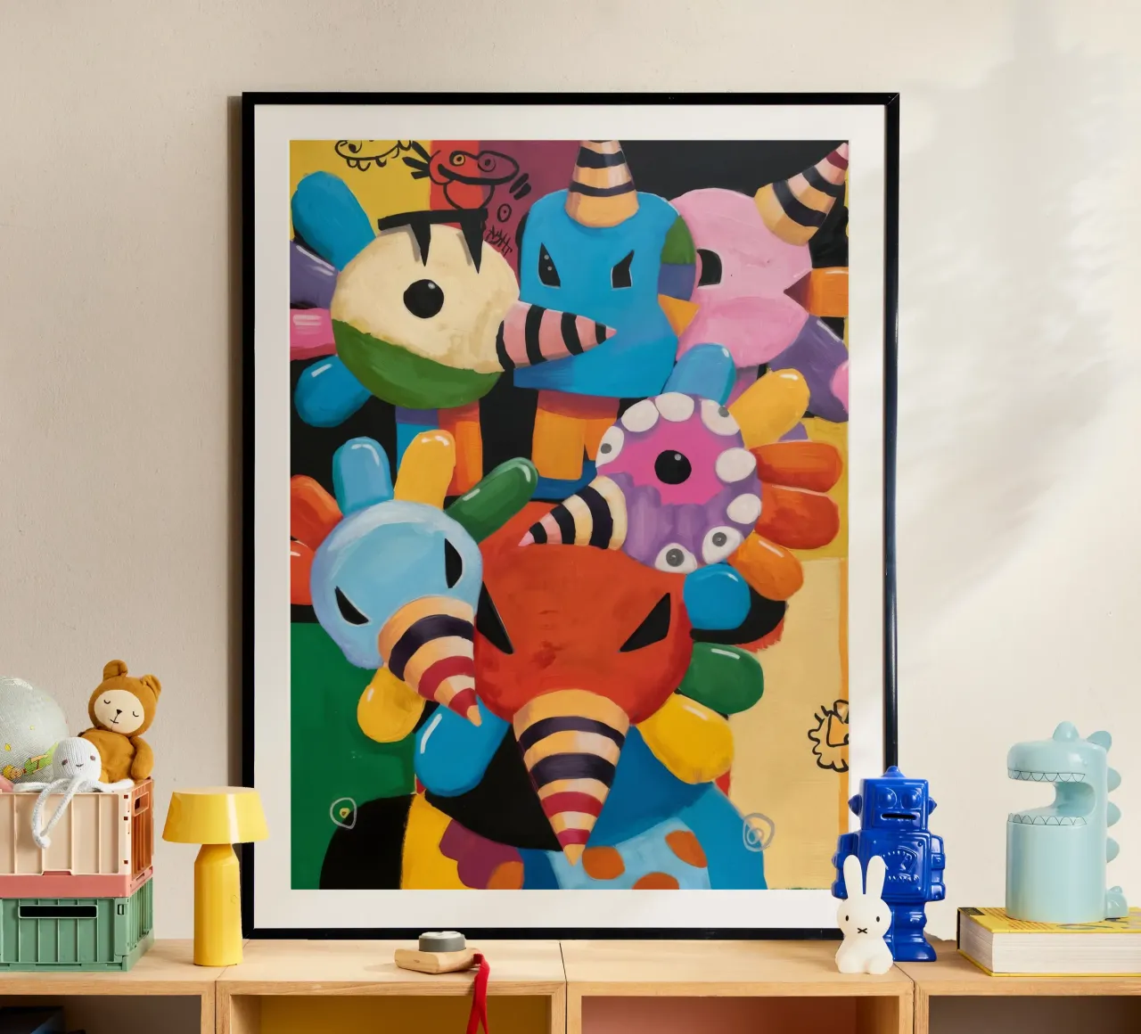 Sfilata di creature giocose poster con telaio in legno da Monarco Virtuoso