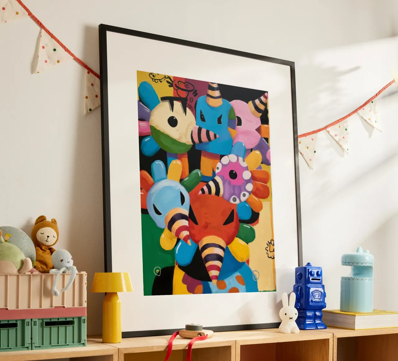 Sfilata di creature giocose poster con telaio in legno da Monarco Virtuoso