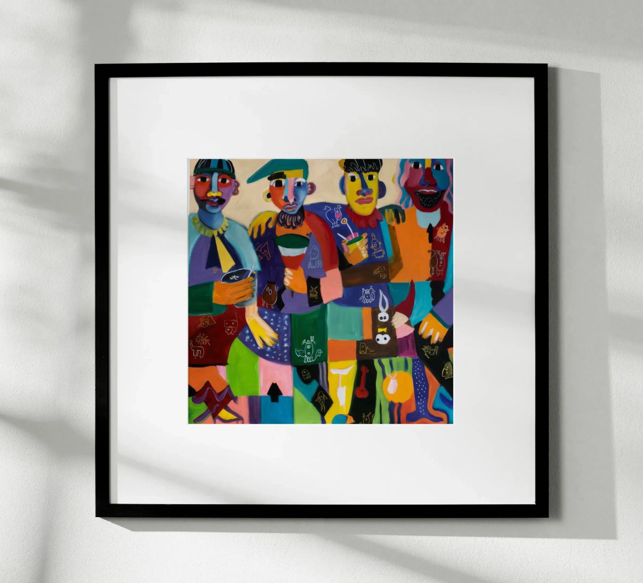 Formas humanas abstractas poster con marco de madera de Monarco Virtuoso