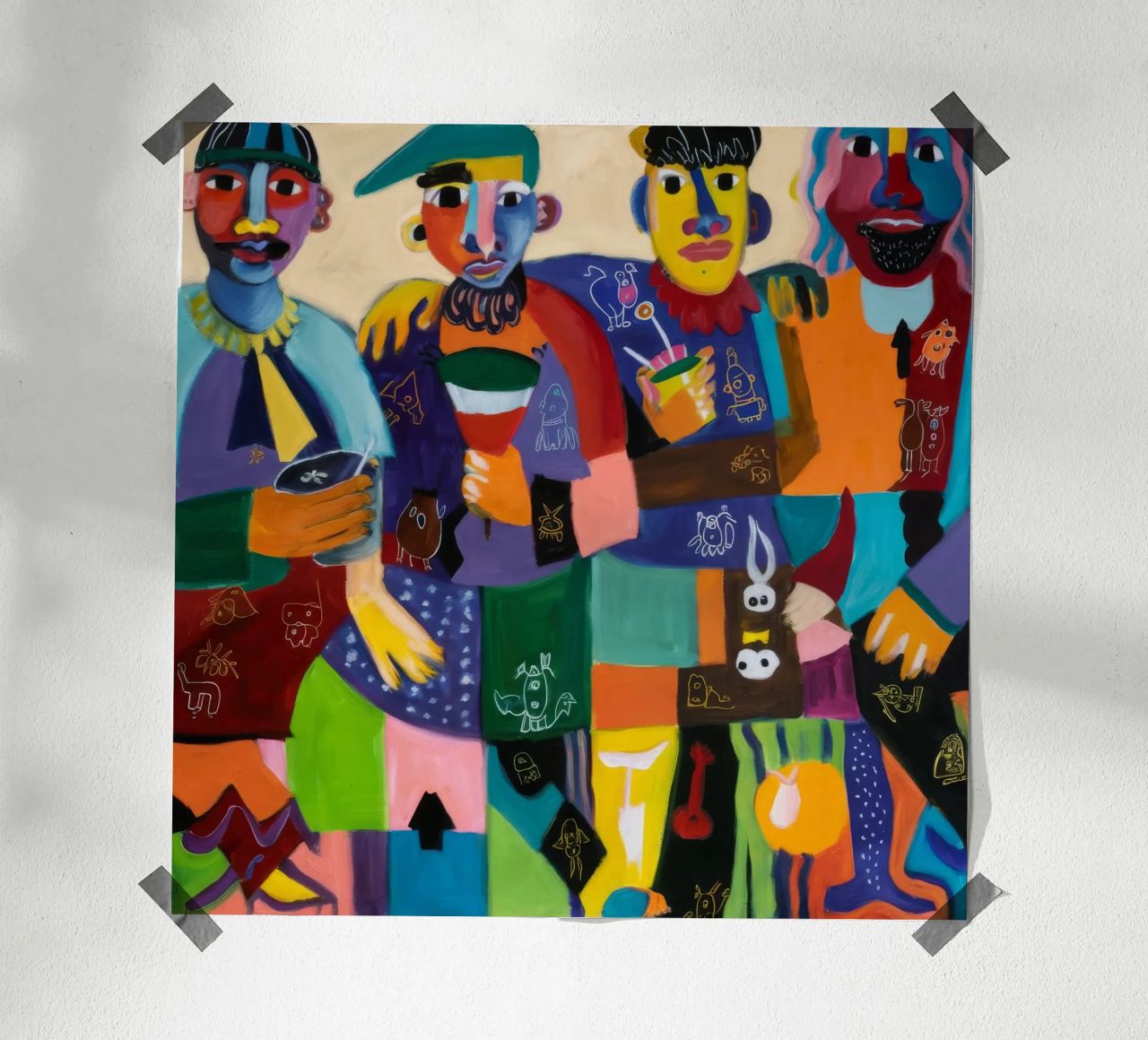 Formas humanas abstractas poster con marco de madera de Monarco Virtuoso