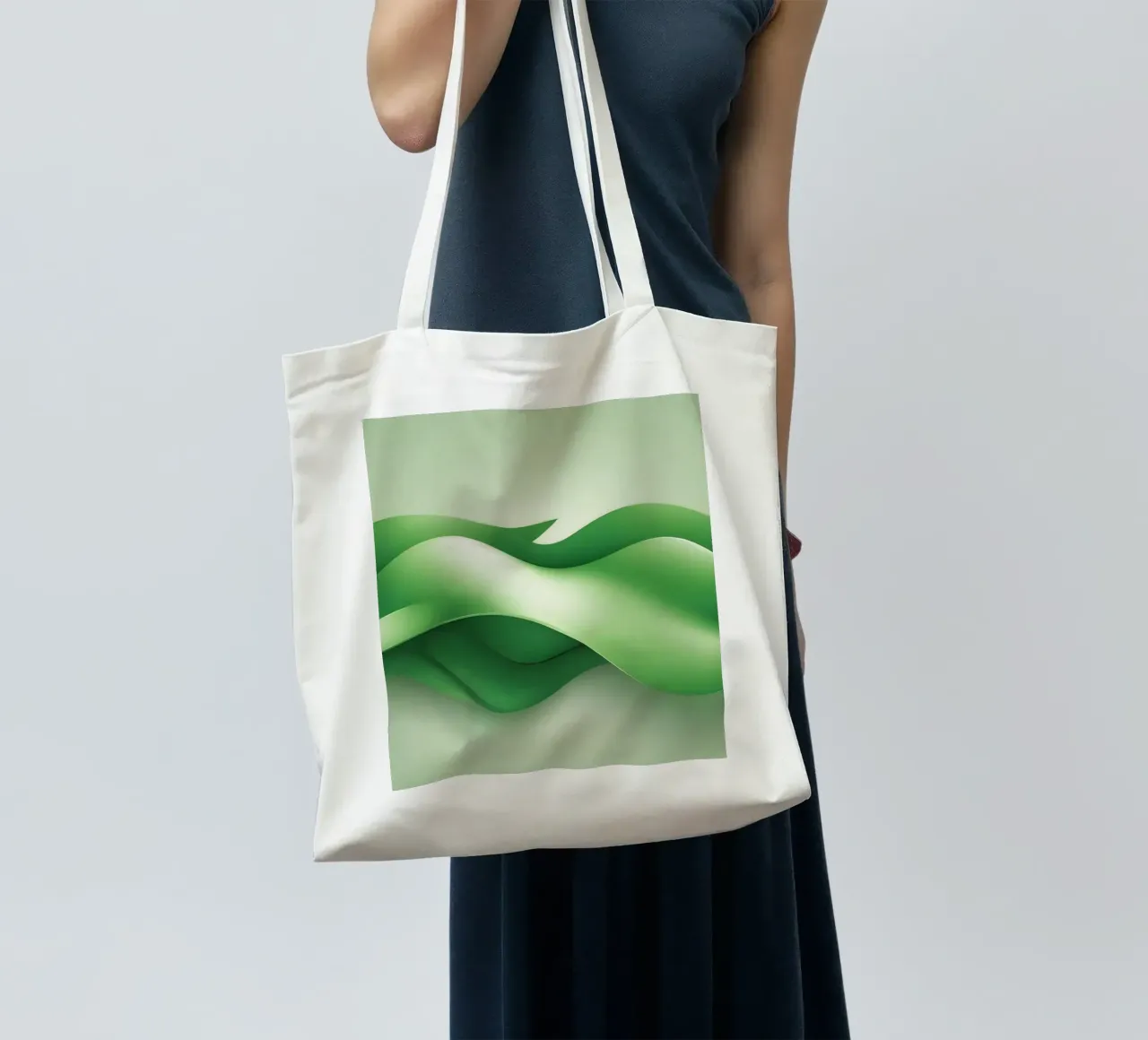 Gebogen groene vormen rimpelen in een abstract ontwerp jute draagtas van DesignDoodle