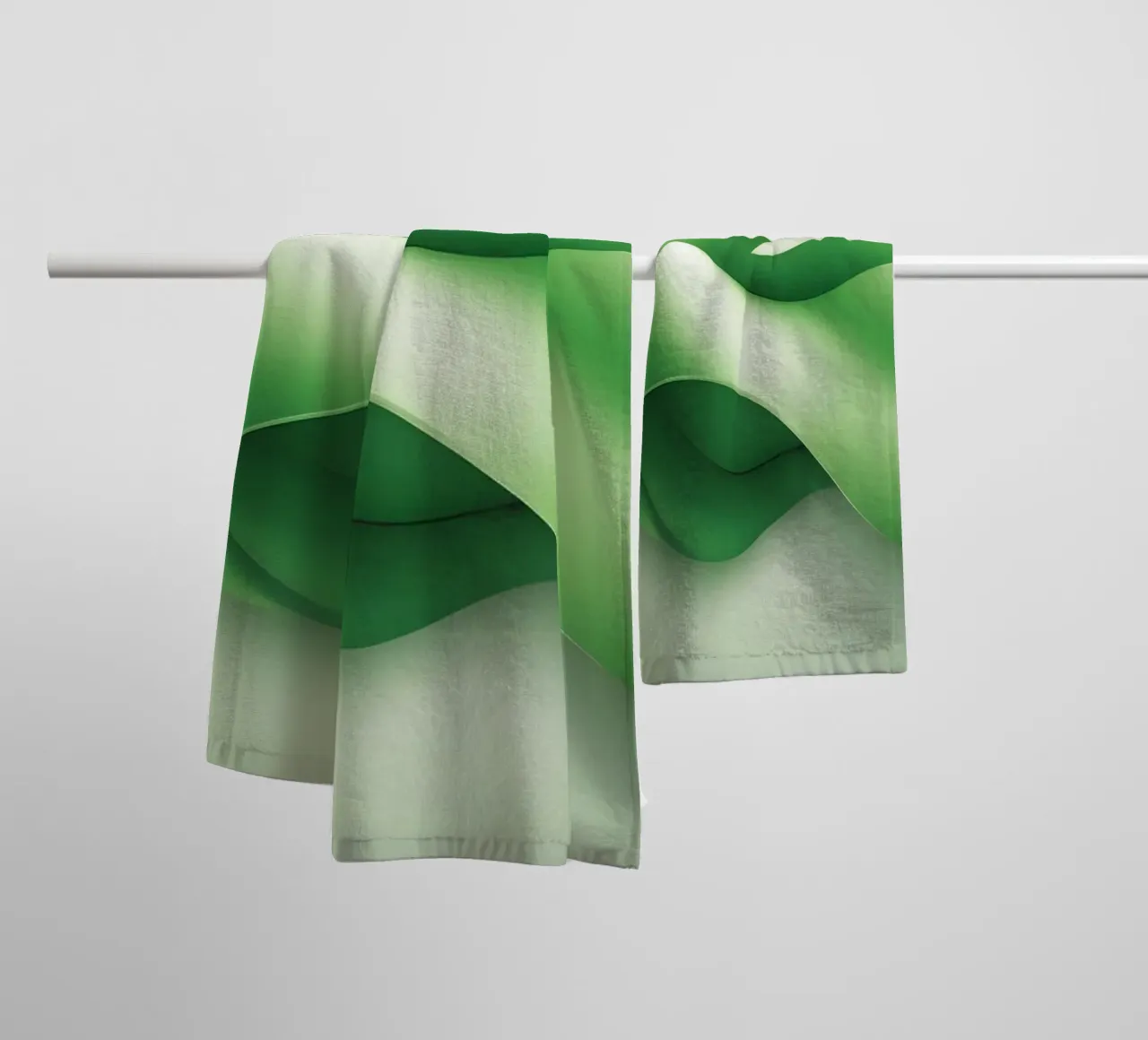 Curved green shapes ripple in an abstract design towel by DesignDoodle