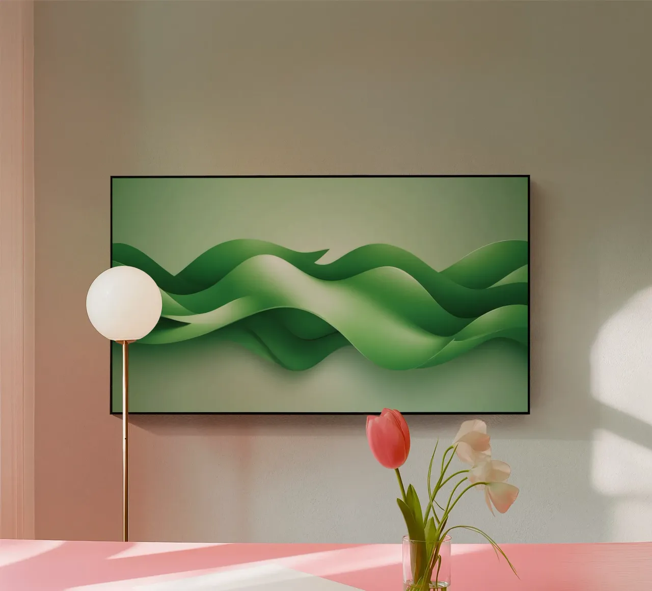 Gebogen groene vormen rimpelen in een abstract ontwerp acryl van DesignDoodle