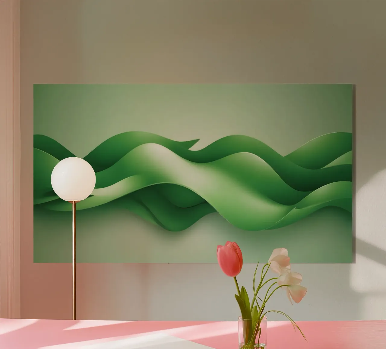 Gebogen groene vormen rimpelen in een abstract ontwerp acryl van DesignDoodle