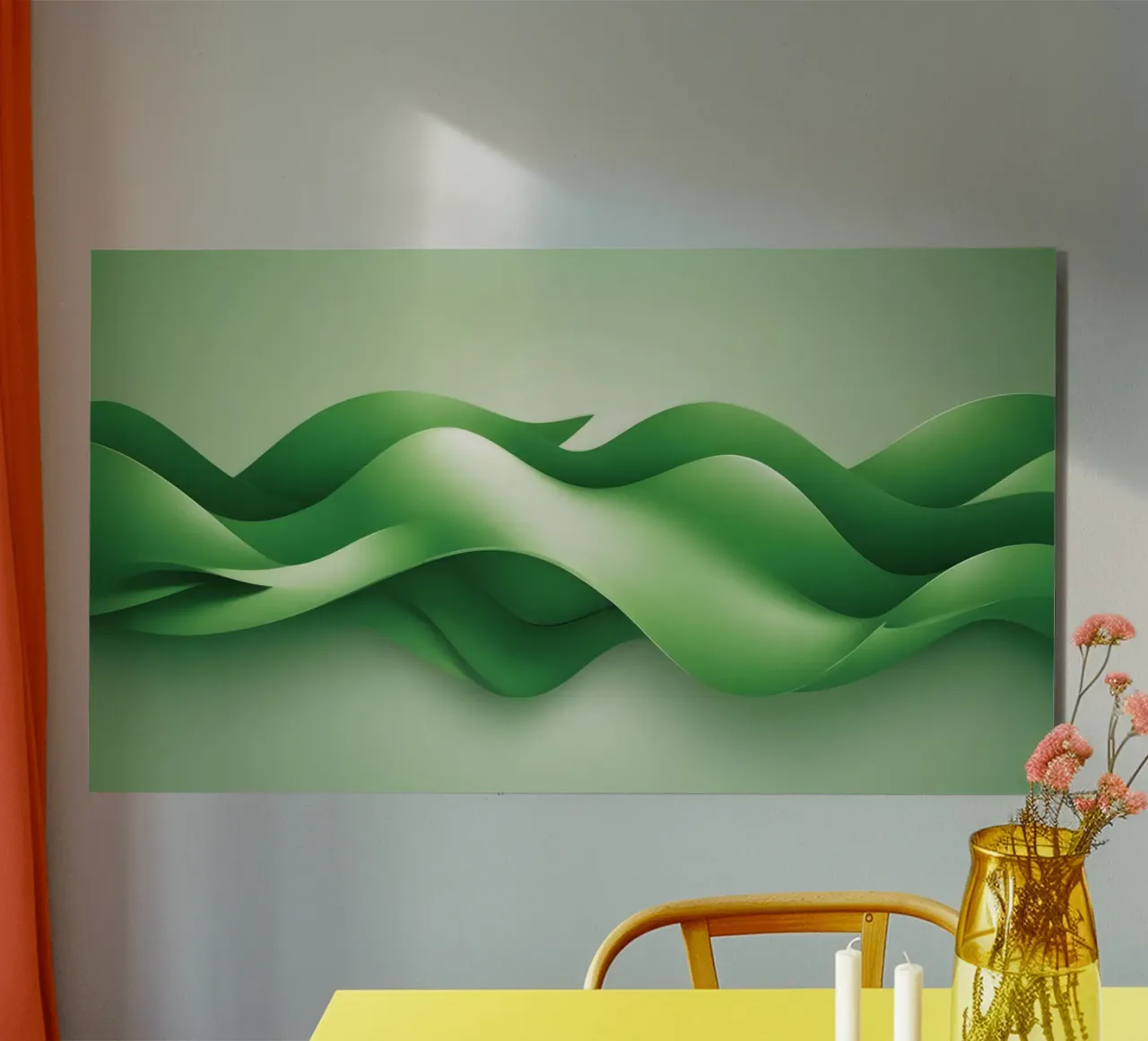 Gebogen groene vormen rimpelen in een abstract ontwerp aluminium-dibond van DesignDoodle