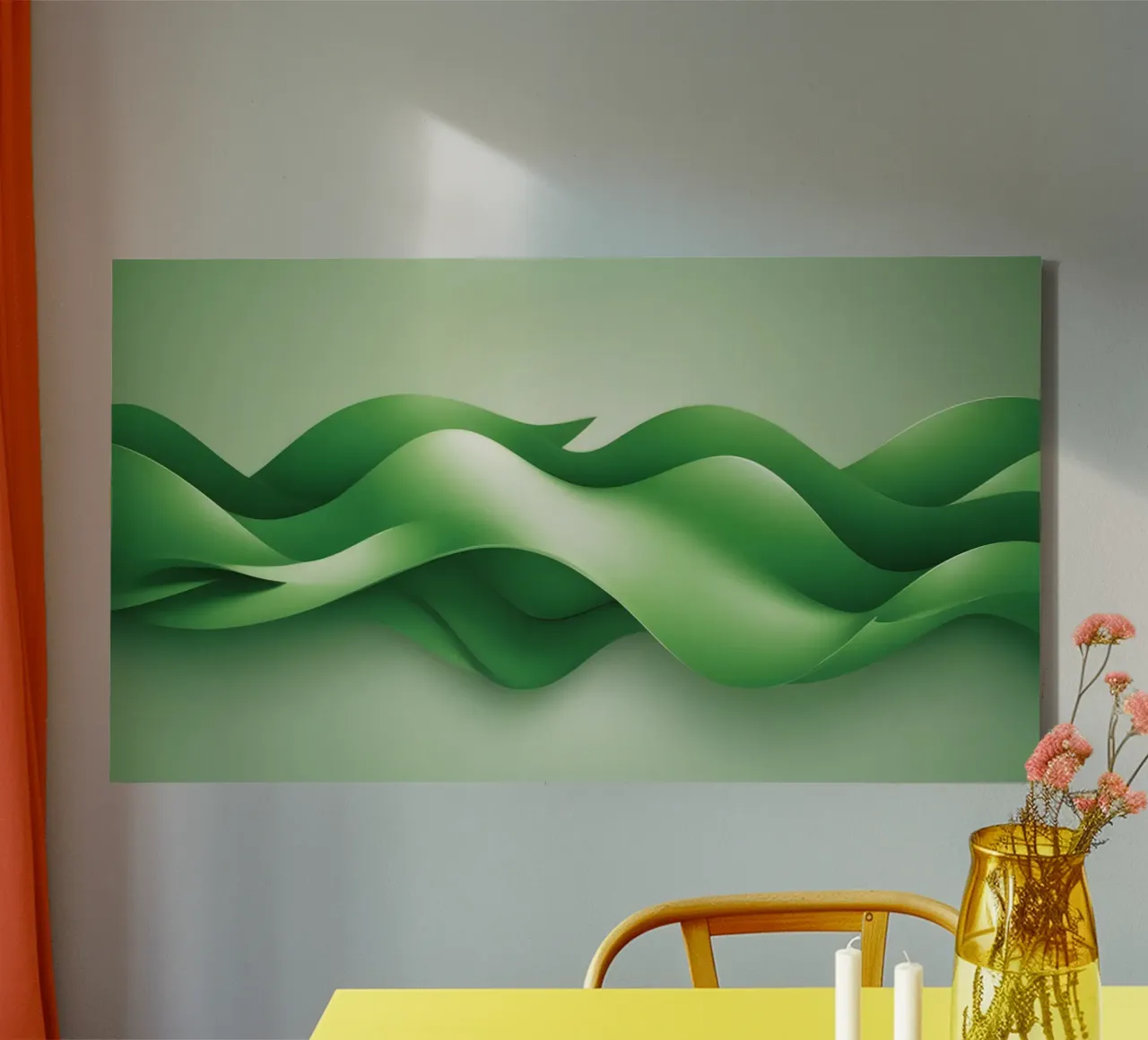 Des formes vertes incurvées ondulent dans un motif abstrait toile de DesignDoodle