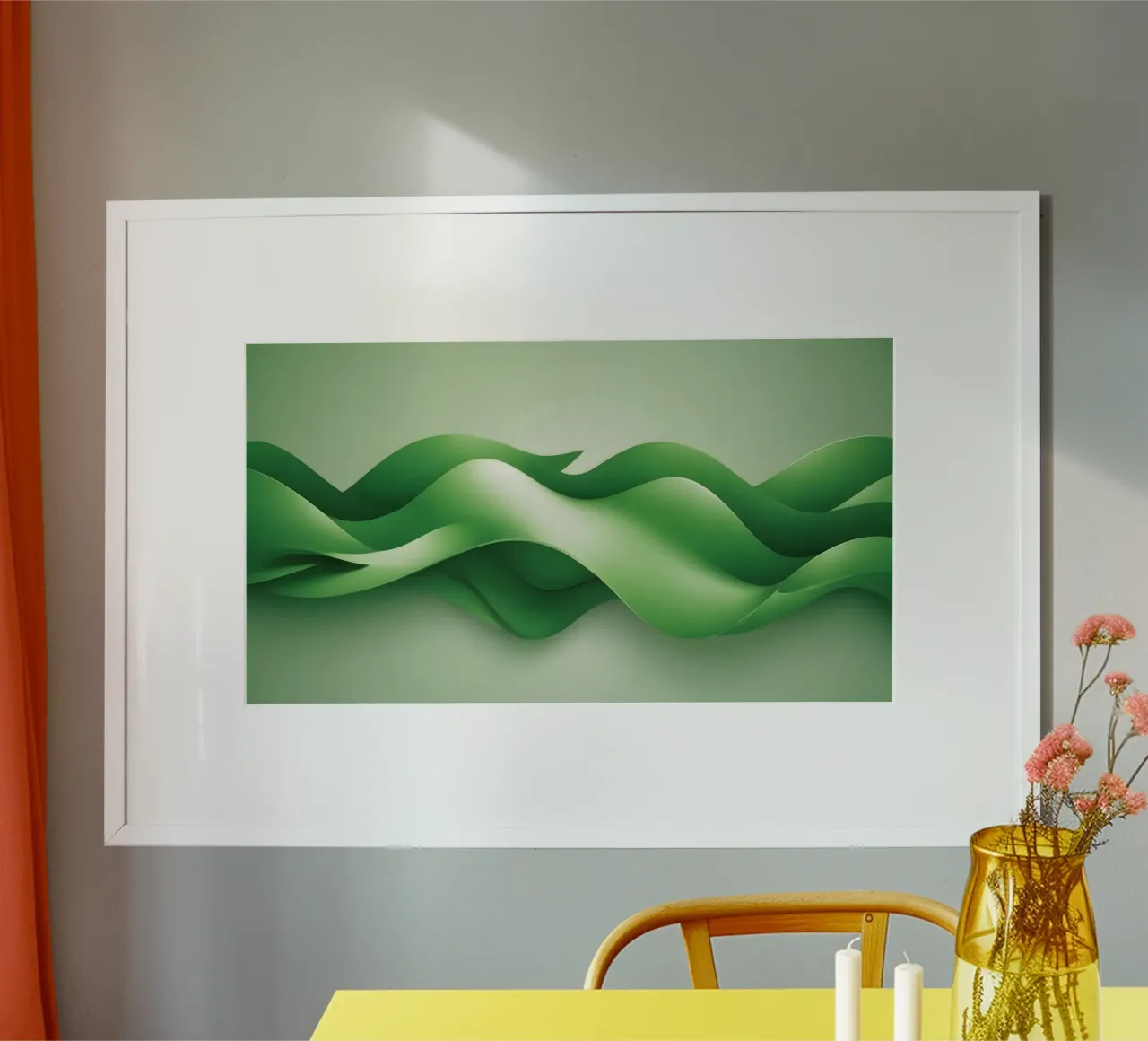 Des formes vertes incurvées ondulent dans un motif abstrait hahnemühle de DesignDoodle