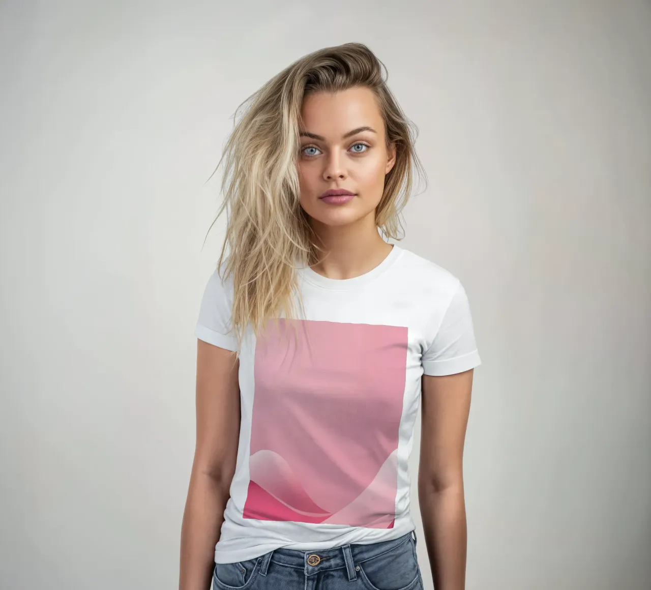 soft pink waves that create a gentle, flowing effect. women's fitted t-shirt by DesignDoodle