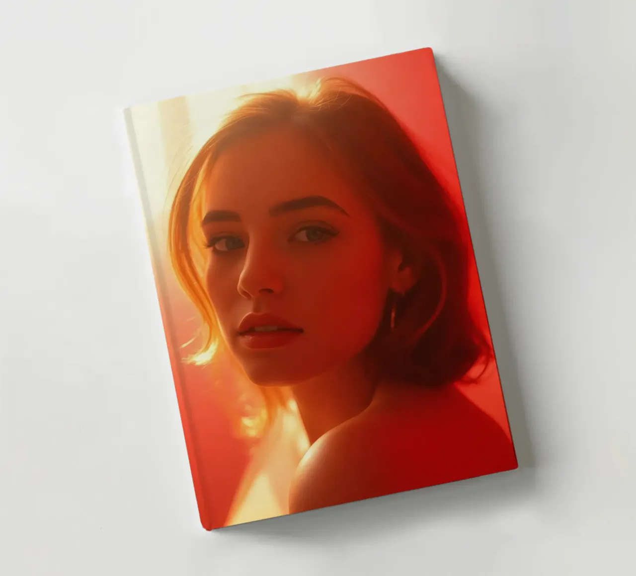 Portrait captivant d'une jeune femme baignant dans la lumière chaude du soleil carnet de notes de DesignDoodle
