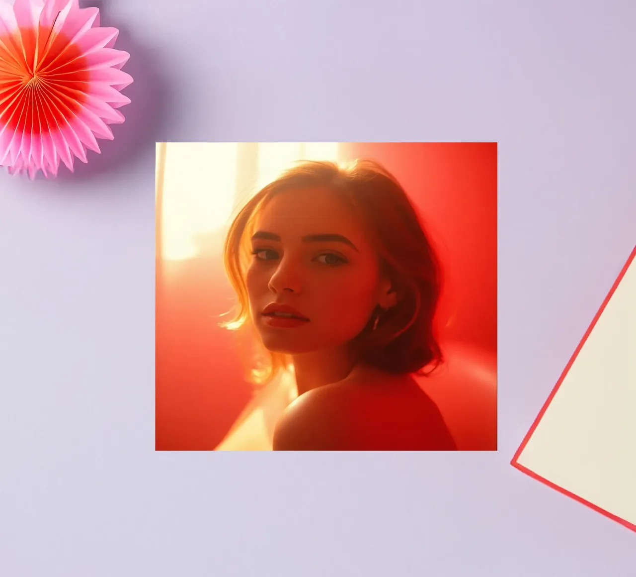Portrait captivant d'une jeune femme baignant dans la lumière chaude du soleil autocollant de DesignDoodle