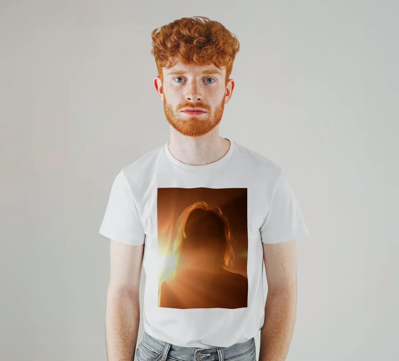 Soft light creates silhouette of a person in a warm glow t-shirt by DesignDoodle