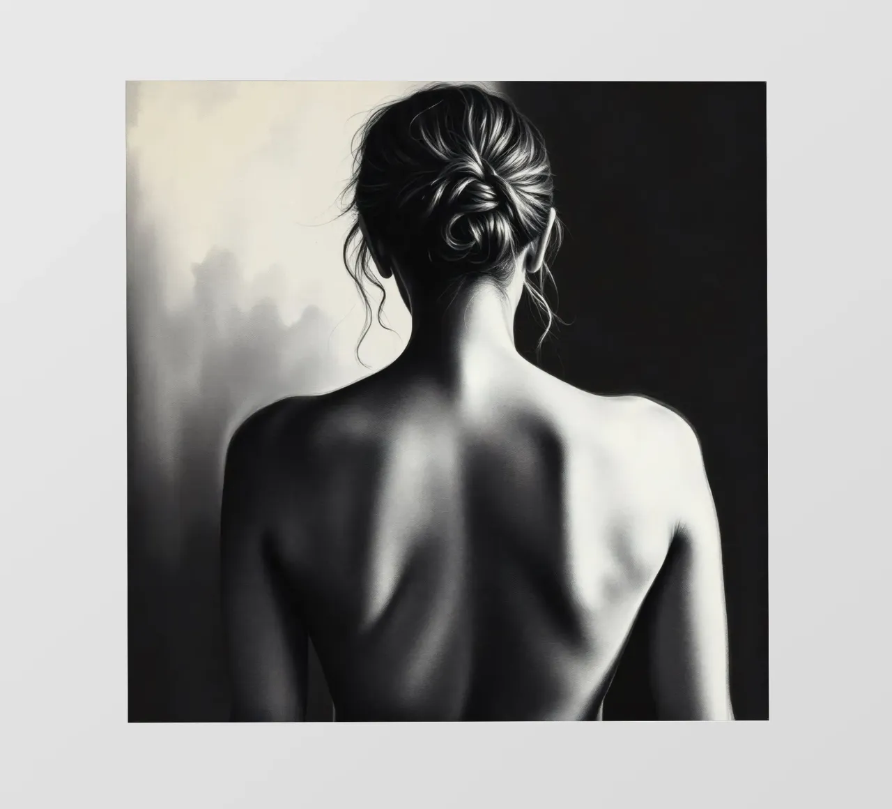 Ritratto di schiena di donna in scala di grigi che enfatizza le forme pellicola backlit da DesignDoodle