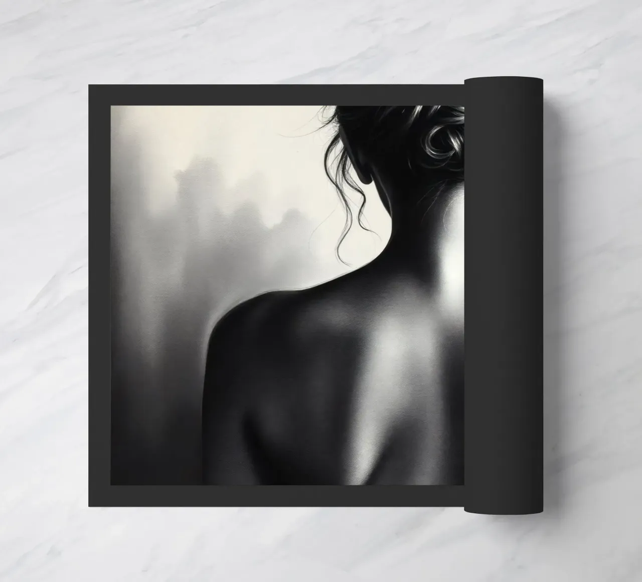 Woman's back portrait in grayscale emphasizing form doormat by DesignDoodle