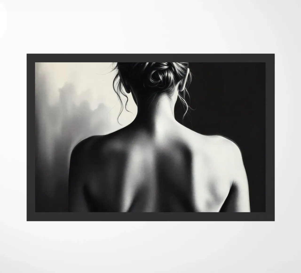 Woman's back portrait in grayscale emphasizing form doormat by DesignDoodle