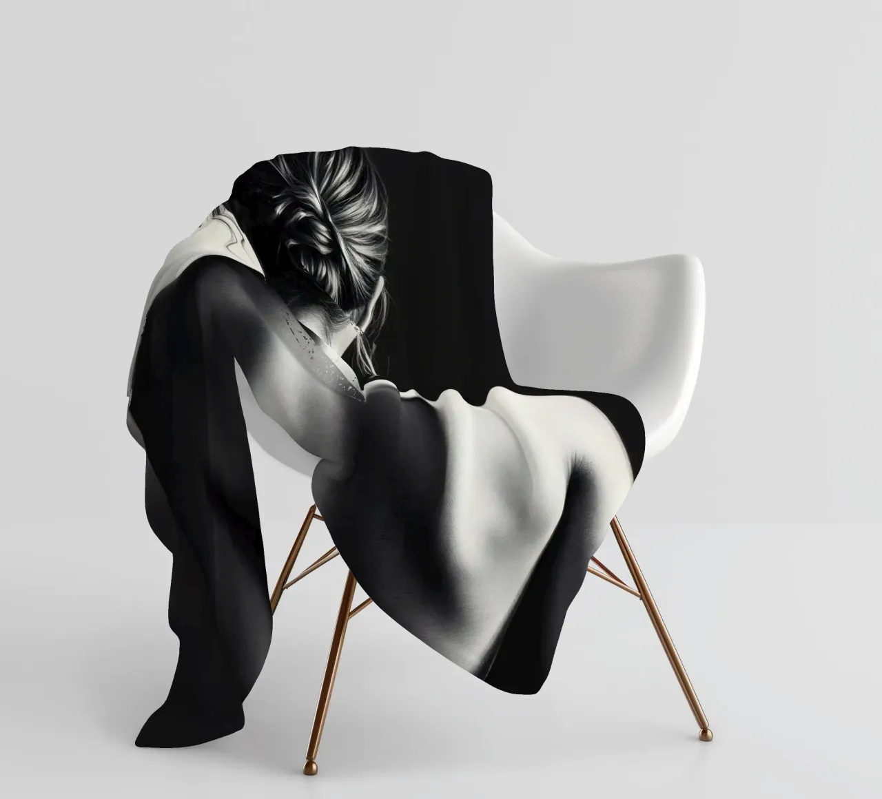 Woman's back portrait in grayscale emphasizing form fleece blanket by DesignDoodle