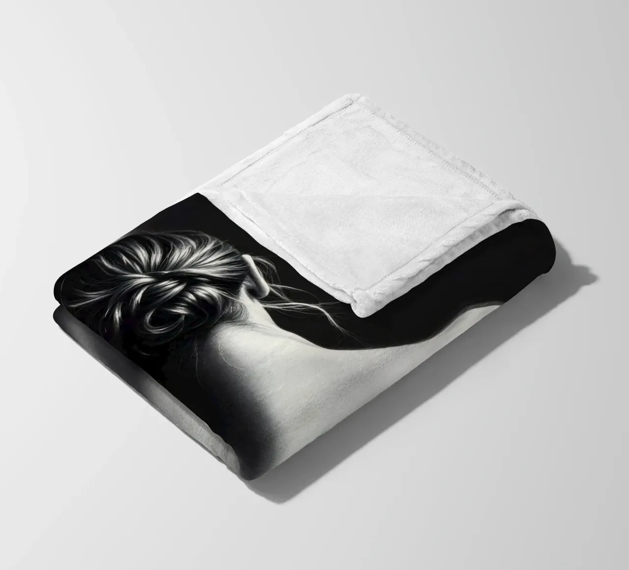Woman's back portrait in grayscale emphasizing form fleece blanket by DesignDoodle