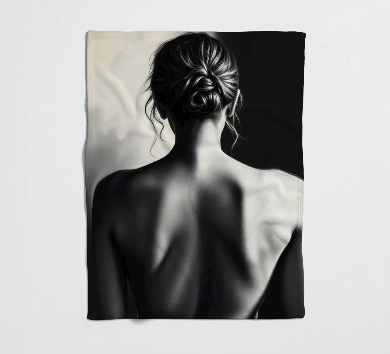 Woman's back portrait in grayscale emphasizing form fleece blanket by DesignDoodle