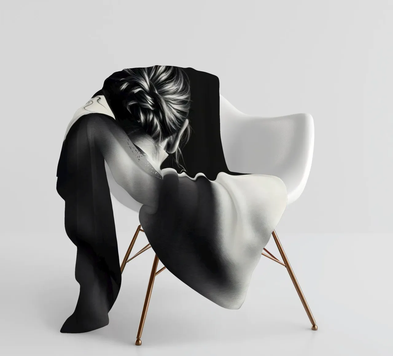 Woman's back portrait in grayscale emphasizing form fleece blanket by DesignDoodle