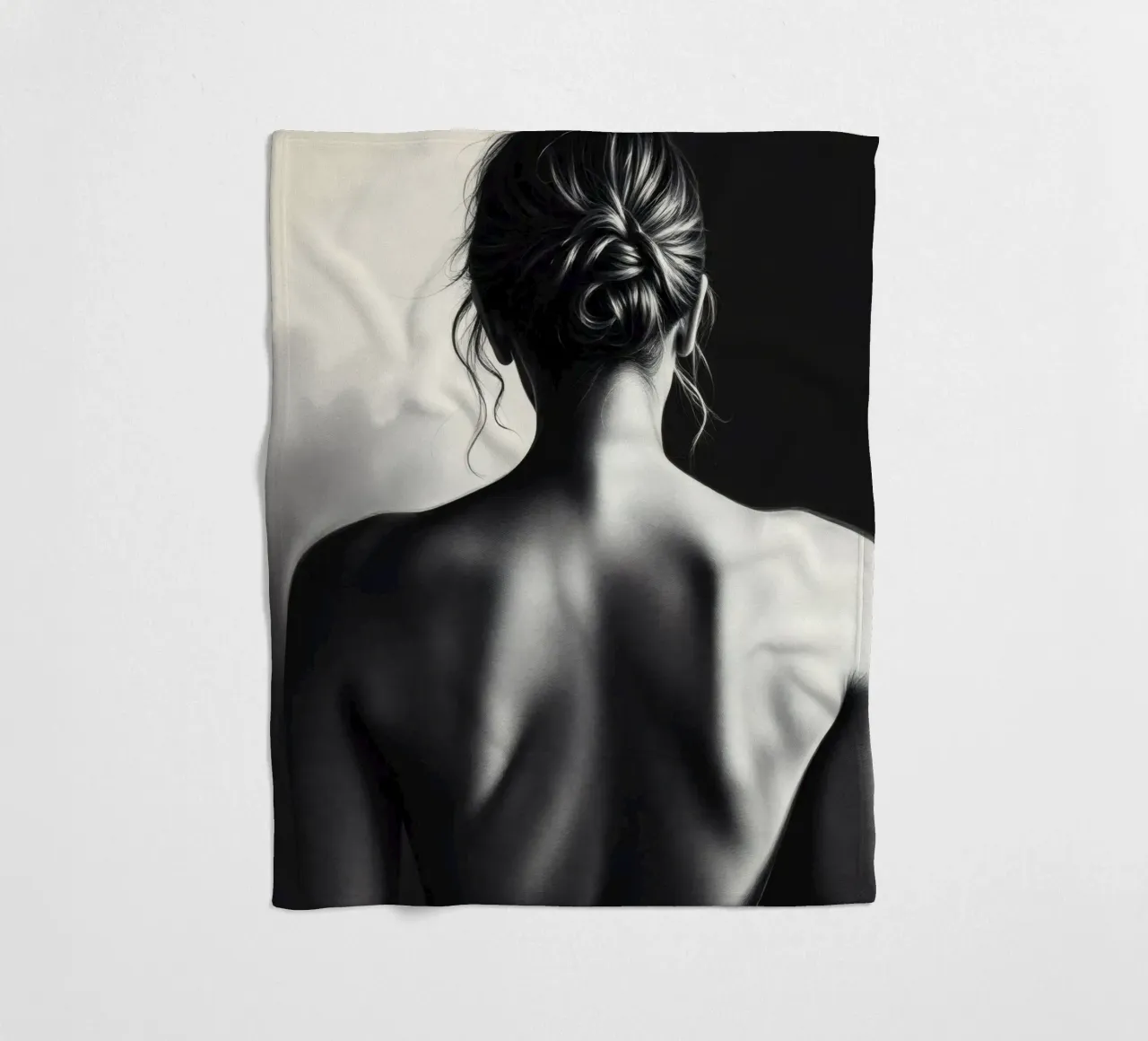 Woman's back portrait in grayscale emphasizing form fleece blanket by DesignDoodle