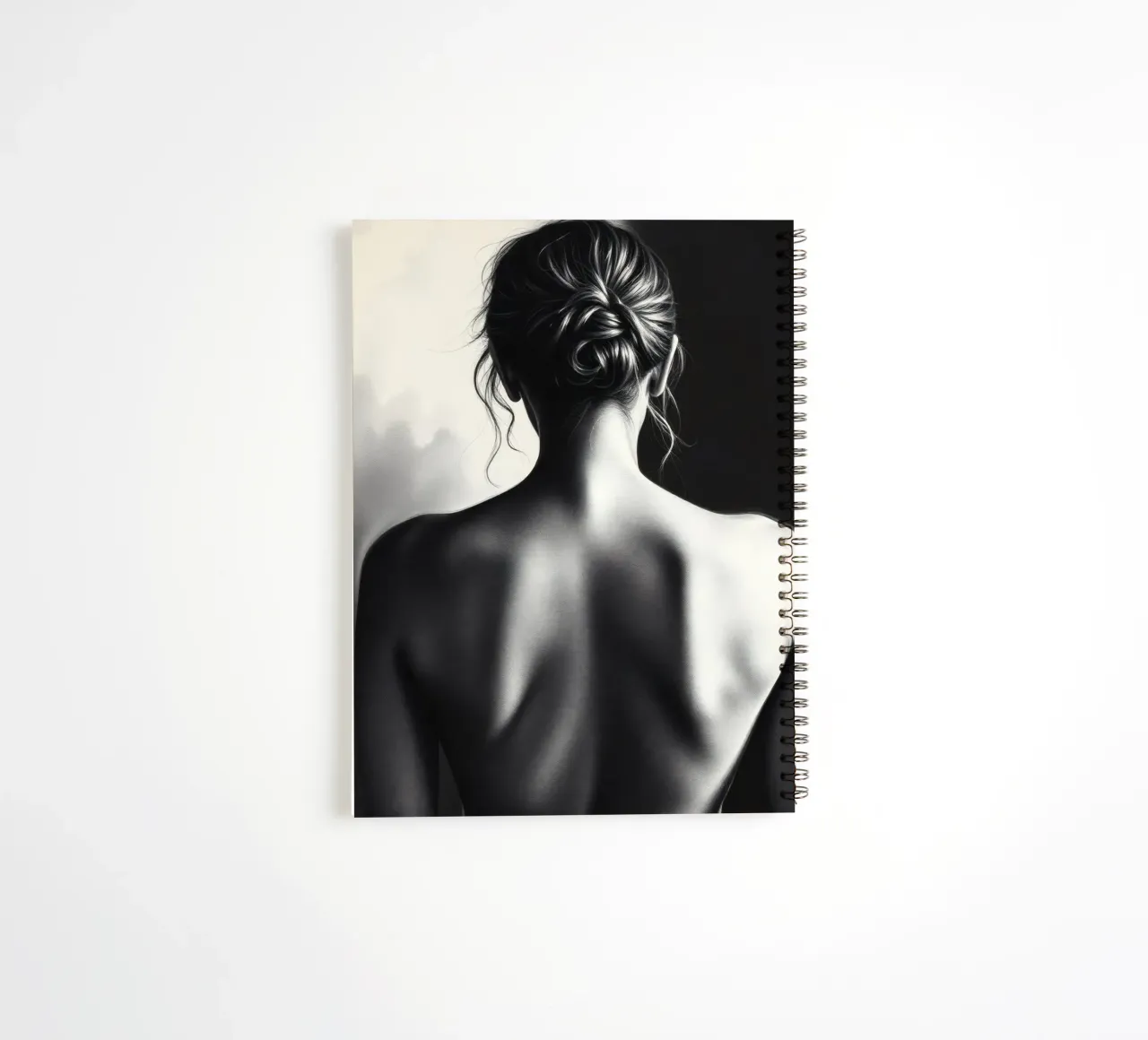 Woman's back portrait in grayscale emphasizing form spiral notebook by DesignDoodle
