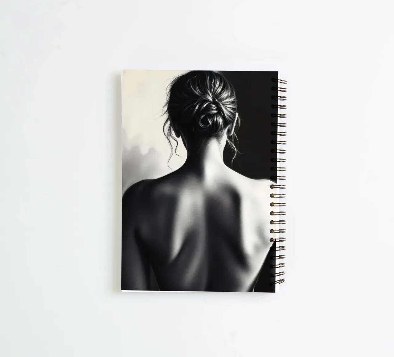 Woman's back portrait in grayscale emphasizing form spiral notebook by DesignDoodle