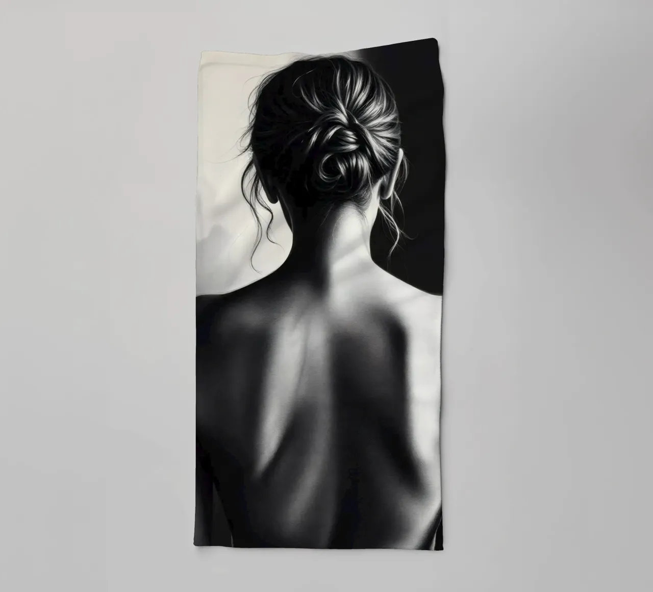 Woman's back portrait in grayscale emphasizing form towel by DesignDoodle