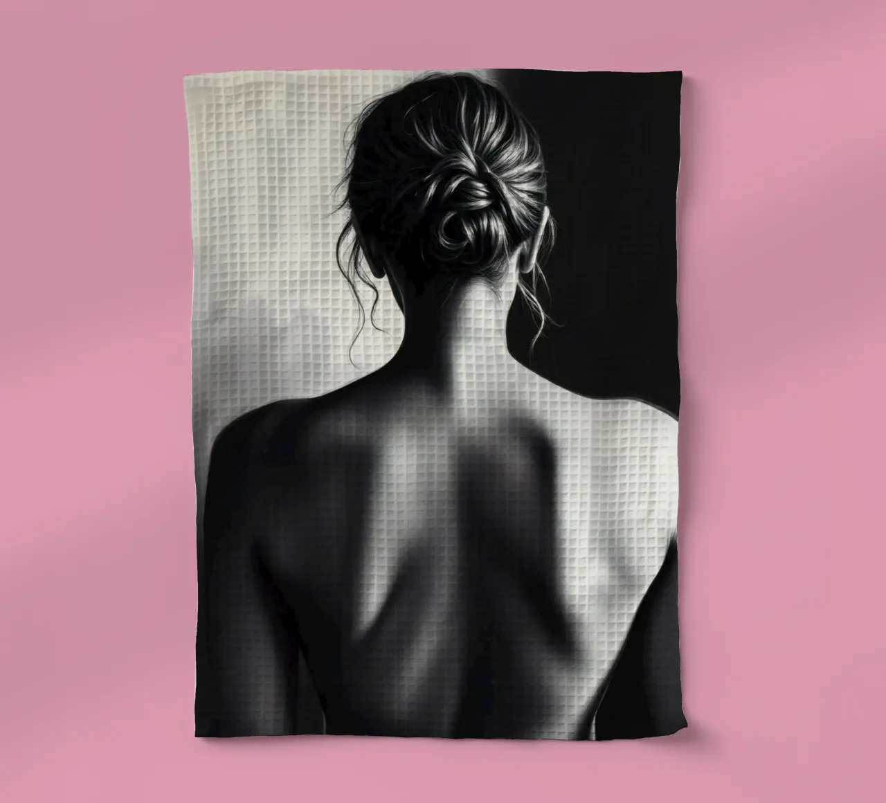 Woman's back portrait in grayscale emphasizing form tea towel by DesignDoodle