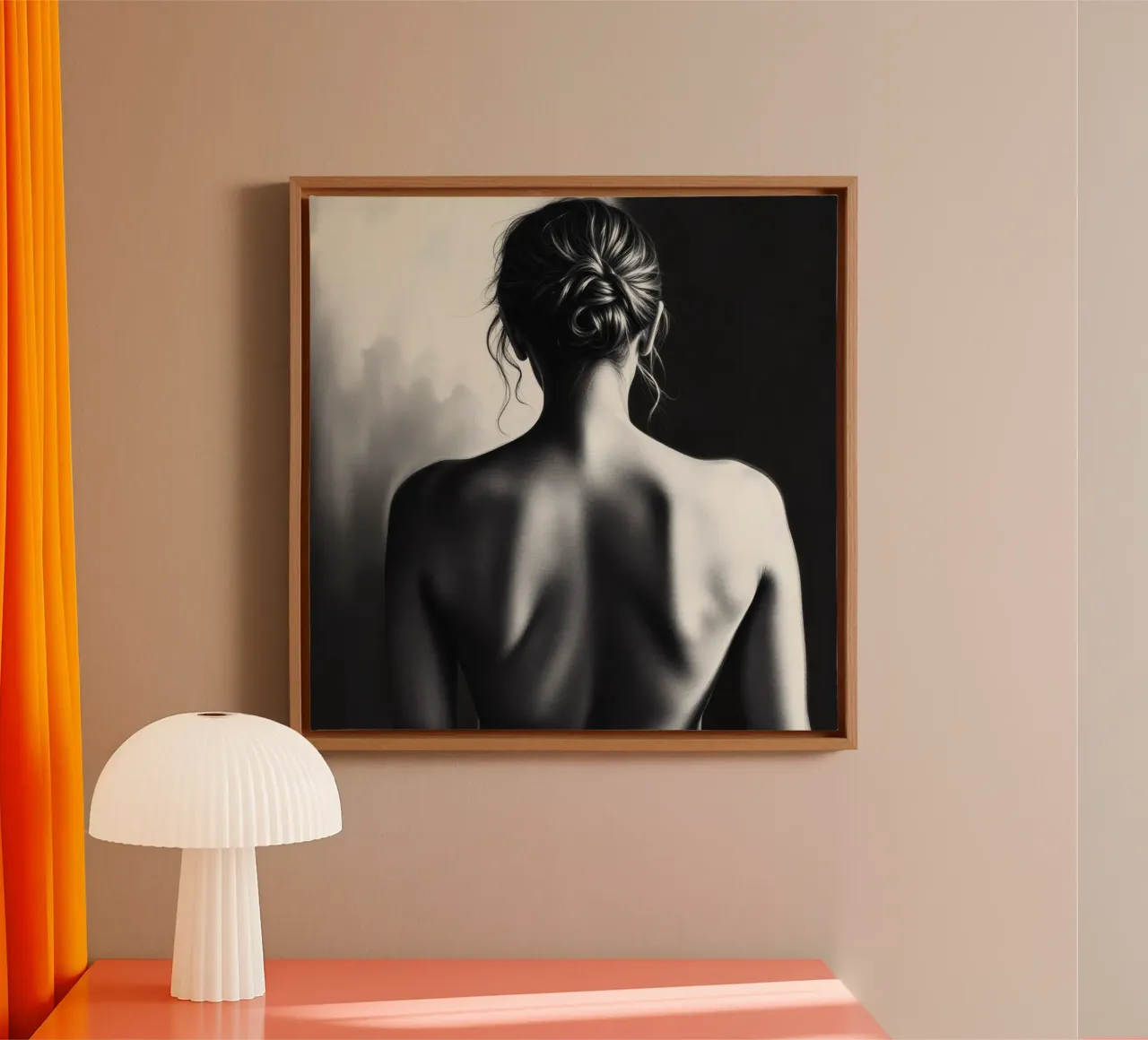 Woman's back portrait in grayscale emphasizing form canvas by DesignDoodle