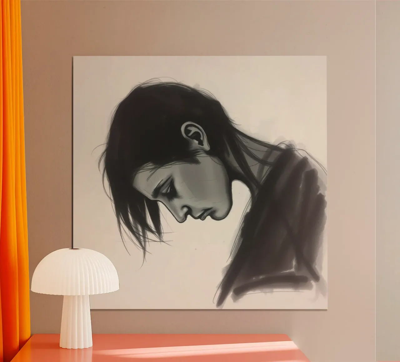 Perfil de mujer pelo corto expresando profunda contemplación hahnemühle de DesignDoodle