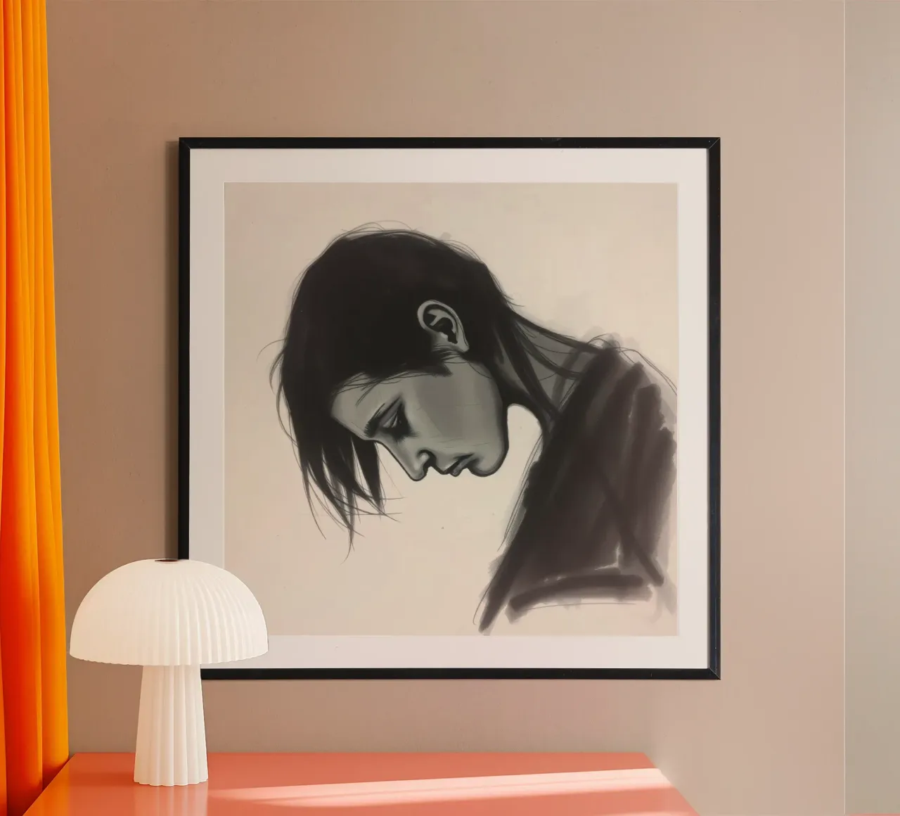 Perfil de mujer pelo corto expresando profunda contemplación hahnemühle de DesignDoodle
