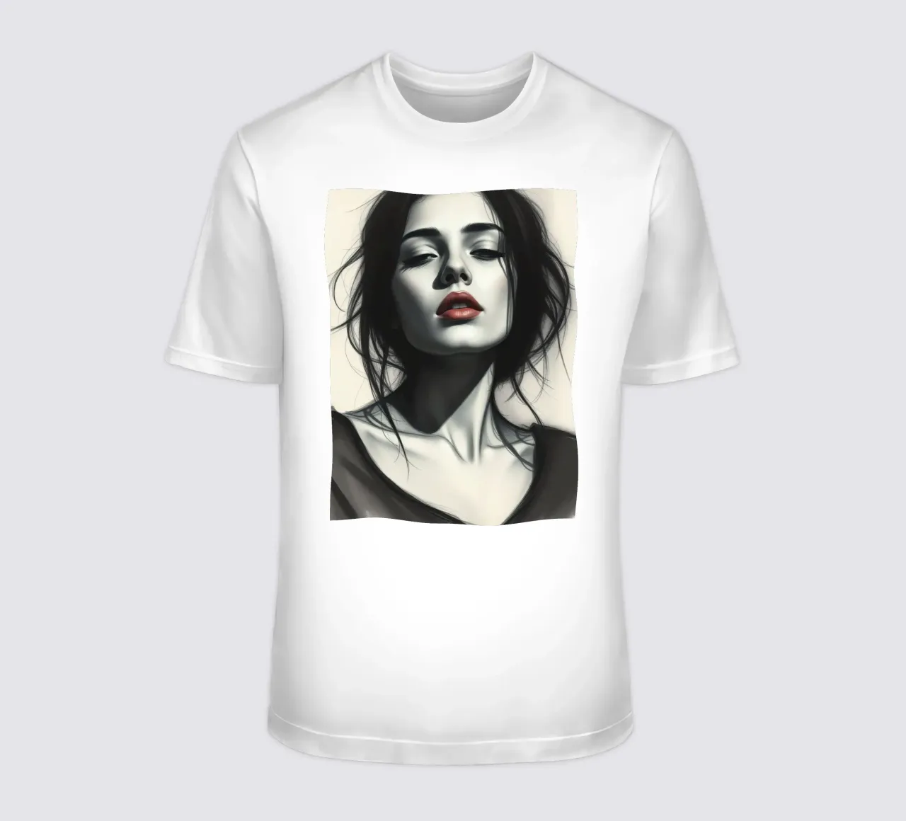 Elegante ritratto di donna dai capelli scuri e dal viso imponente t-shirt da DesignDoodle