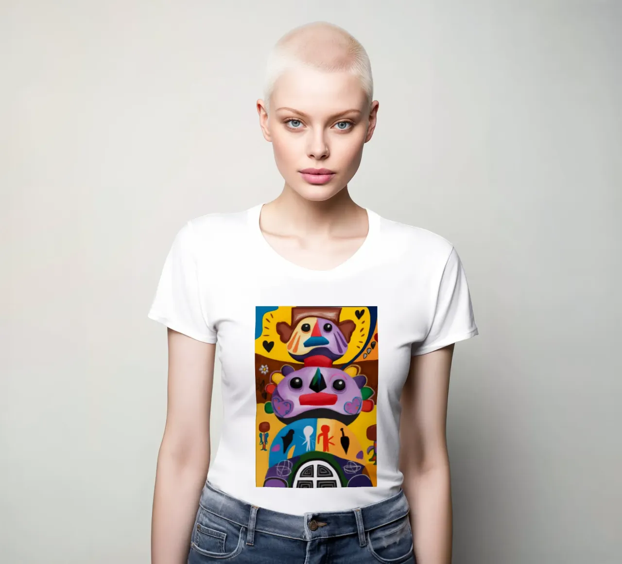 Enigmatic Totem Faces women's fitted t-shirt by Monarco Virtuoso