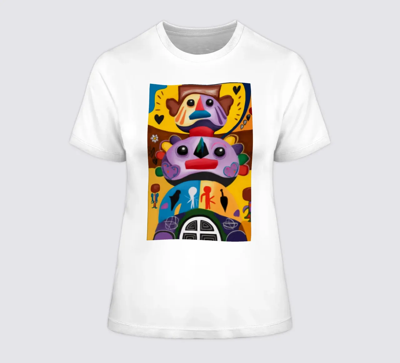 Enigmatic Totem Faces women's fitted t-shirt by Monarco Virtuoso