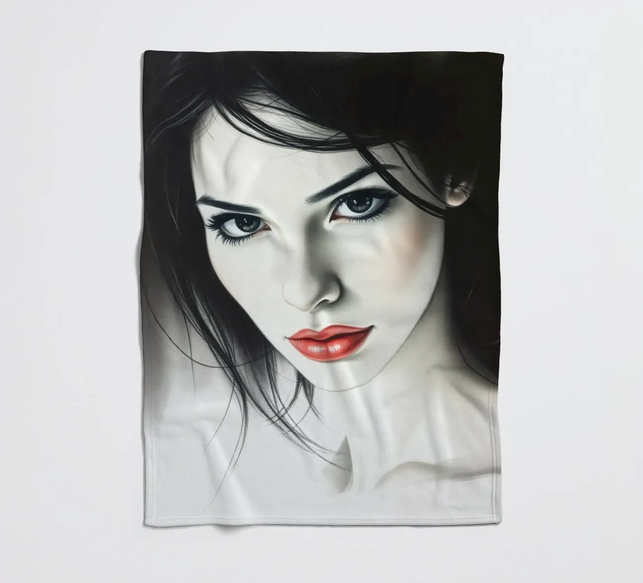 Captivating portrait of a young woman with striking features fleece blanket by DesignDoodle