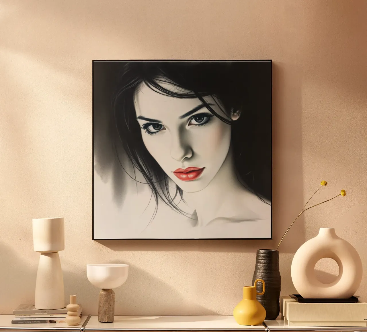 Captivating portrait of a young woman with striking features acrylic glass by DesignDoodle