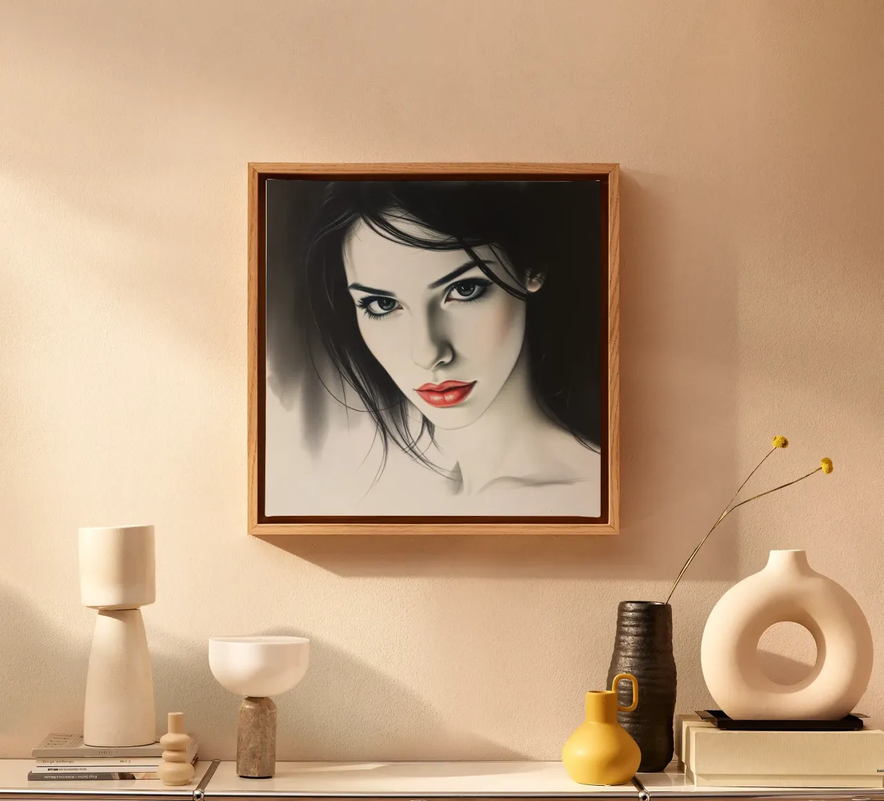 Captivating portrait of a young woman with striking features canvas by DesignDoodle